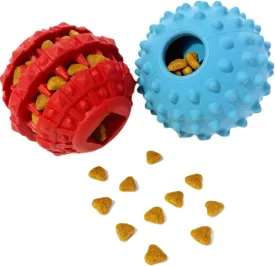 2Pack Interactive Dog Puzzle Toys for Treat Dispensing, Durable Rubber Dog Balls for Teething, Treat Ball for Small/Medium/Large, Slow Feeder/IQ Training Blue-3.14,Red-2.67