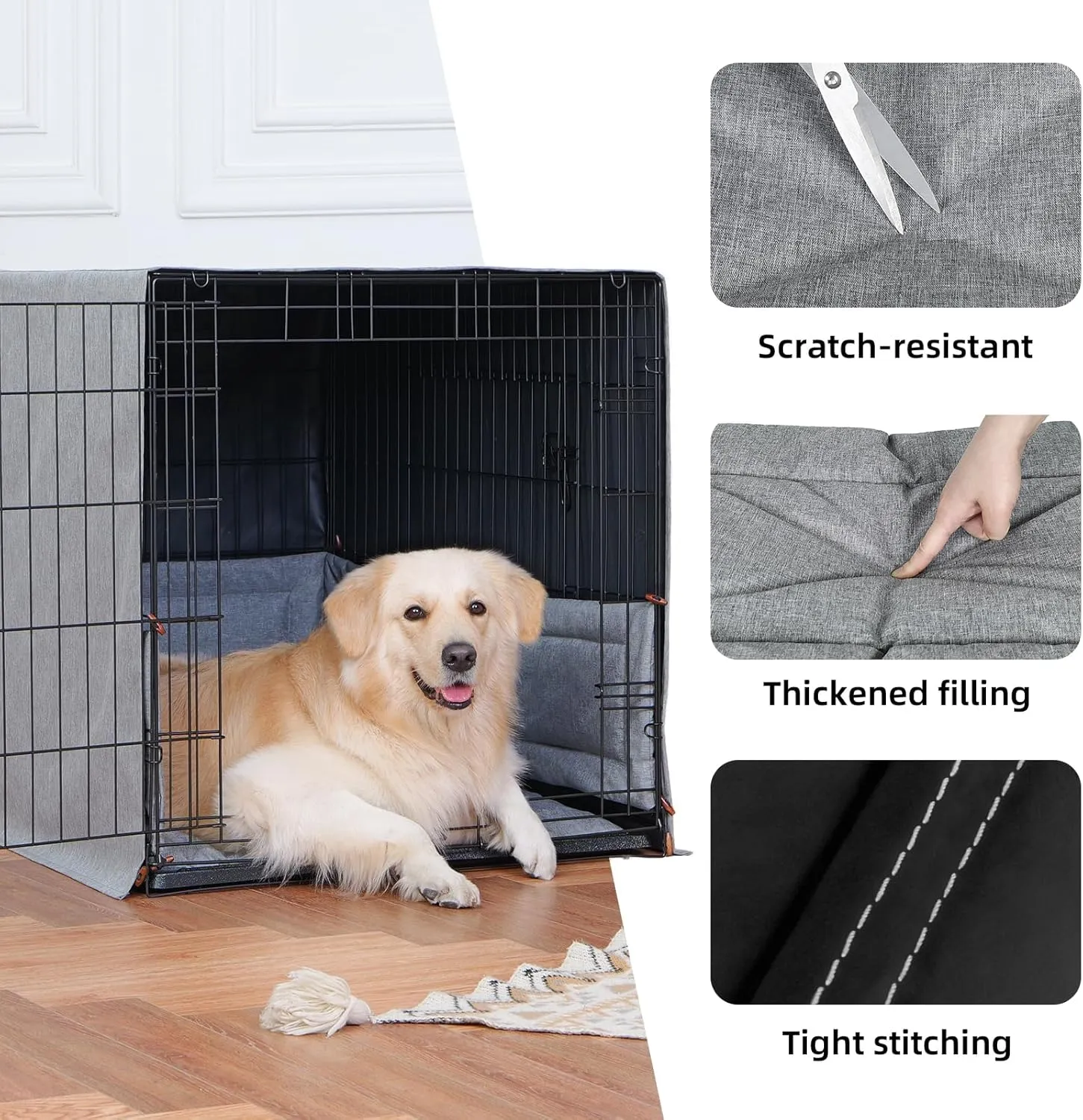 3-Piece Waterproof Dog Crate Cover Set with Kennel Cover, Bed Mat & Bumper Pad - Washable Pet Crate Accessories Fit for 36 Inch Dog Cages (36", Gray)