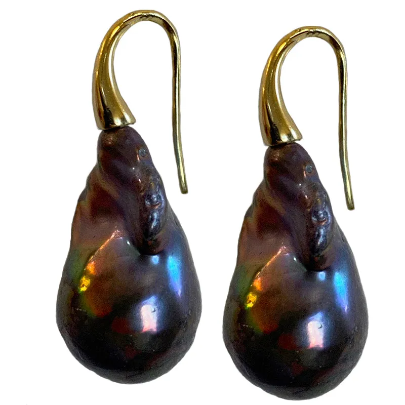 306-10-G | WILD PEARL DROP EARRING (BLACK ON GOLD)