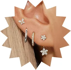 3/4 Pairs Small Gold Earrings for Women Hypoallergenic Cartilage Stack Earring Set Dainty Gold Plated Huggie Earrings with Pearl Dangle Gold Studs Earrings for Women