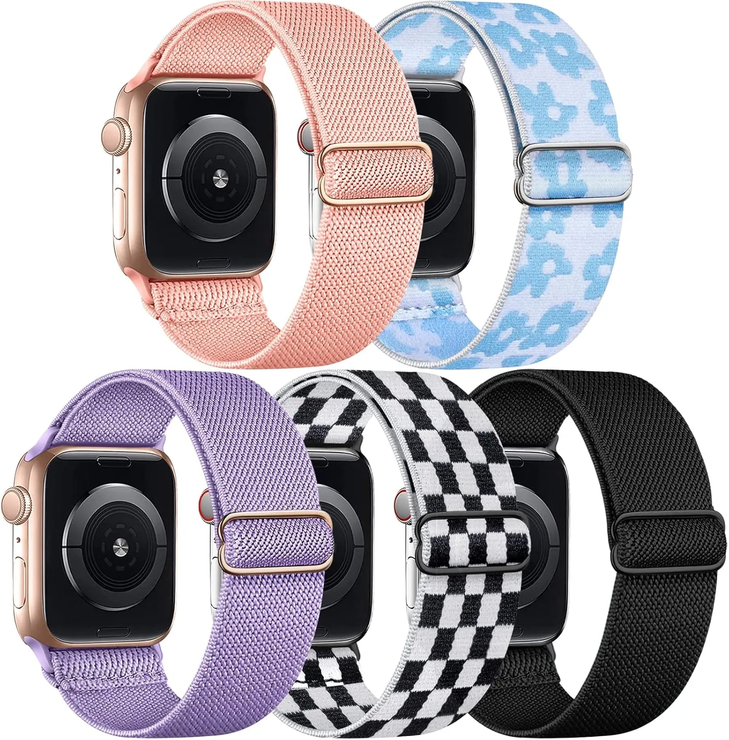 5 Pack Stretchy Nylon Band Compatible with Apple Watch Bands 40mm 41mm 42mm 44mm 45mm 46mm 49mm 38mm for Women Men, Elastic Braided Solo Loop Strap for iWatch SE Ultra 2 1, Series 10 9 8 7 6 5 4 3 2 1