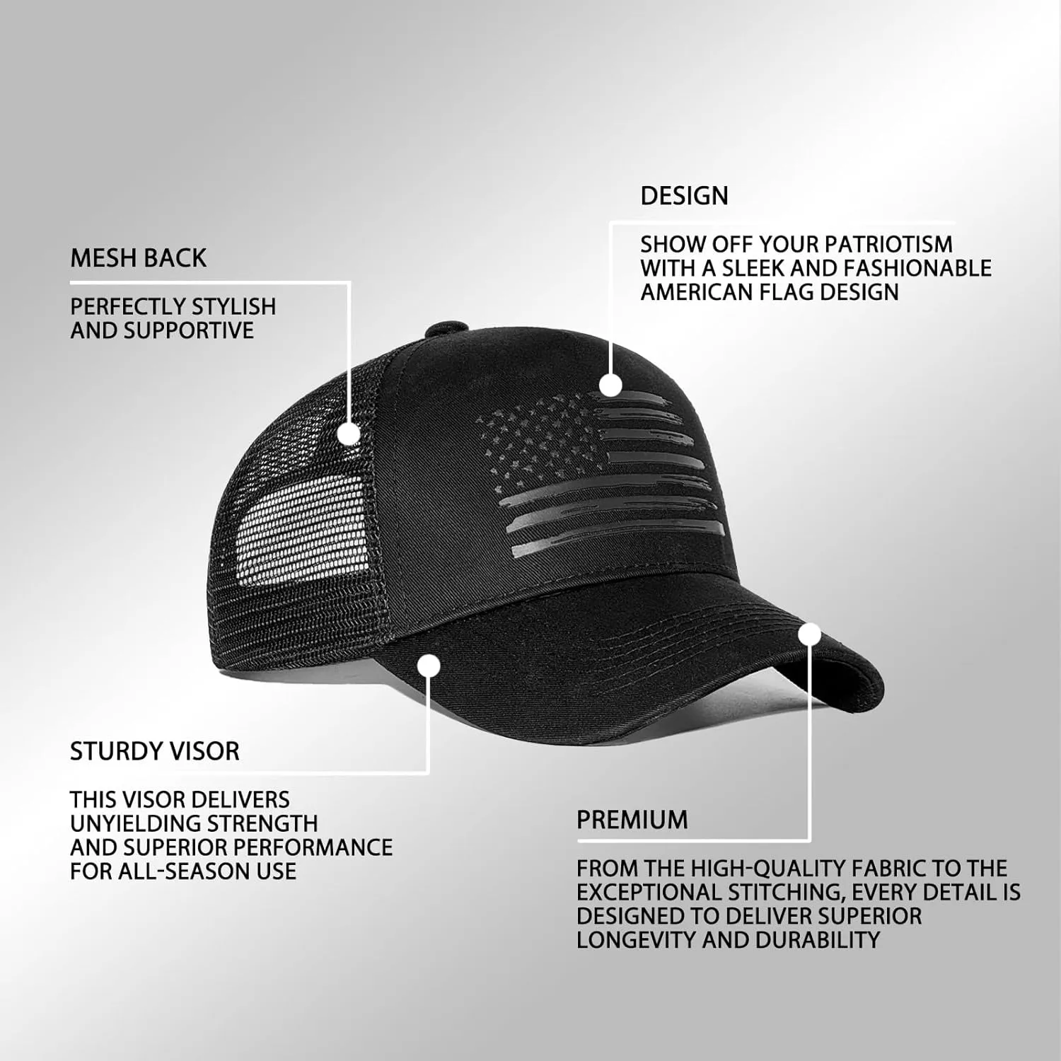 American Flag Trucker Hats, USA hat for Men and Women - Adjustale Baseball Cap, Outdoor Mesh Snap Back - for Daily Use
