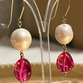 Baroque Pearl & Pink Spinel Earrings