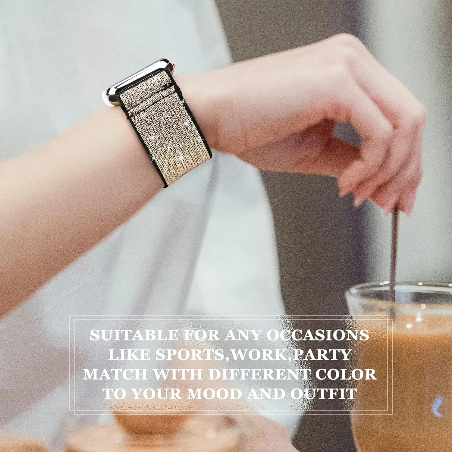 Bling Nylon Stretchy Bands Compatible With Apple Watch Bands 38mm 40mm 41mm 42mm 44mm 45mm 49mm For Women Girls, Adjustable Braided Solo Loop Sport Bands For iWatch Series Ultra 10 9 8 7 6 5 4 3 2 1 SE, 6 Packs