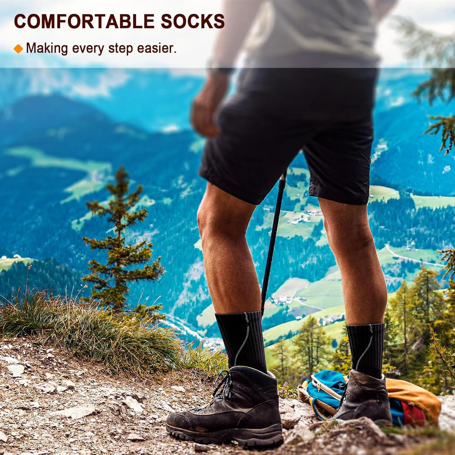 BULLIANT Men Athletic Socks, Compression Sports Crew Socks Cushioned For Men Outdoor Running Hiking-Arch Compression Support