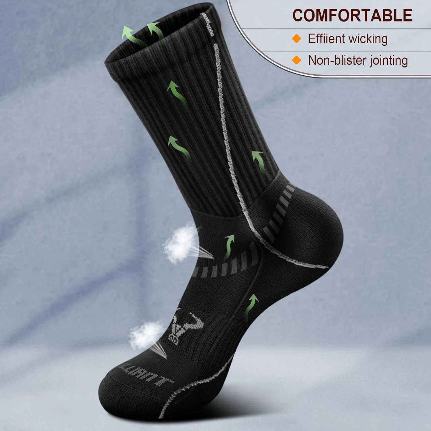 BULLIANT Men Athletic Socks, Compression Sports Crew Socks Cushioned For Men Outdoor Running Hiking-Arch Compression Support