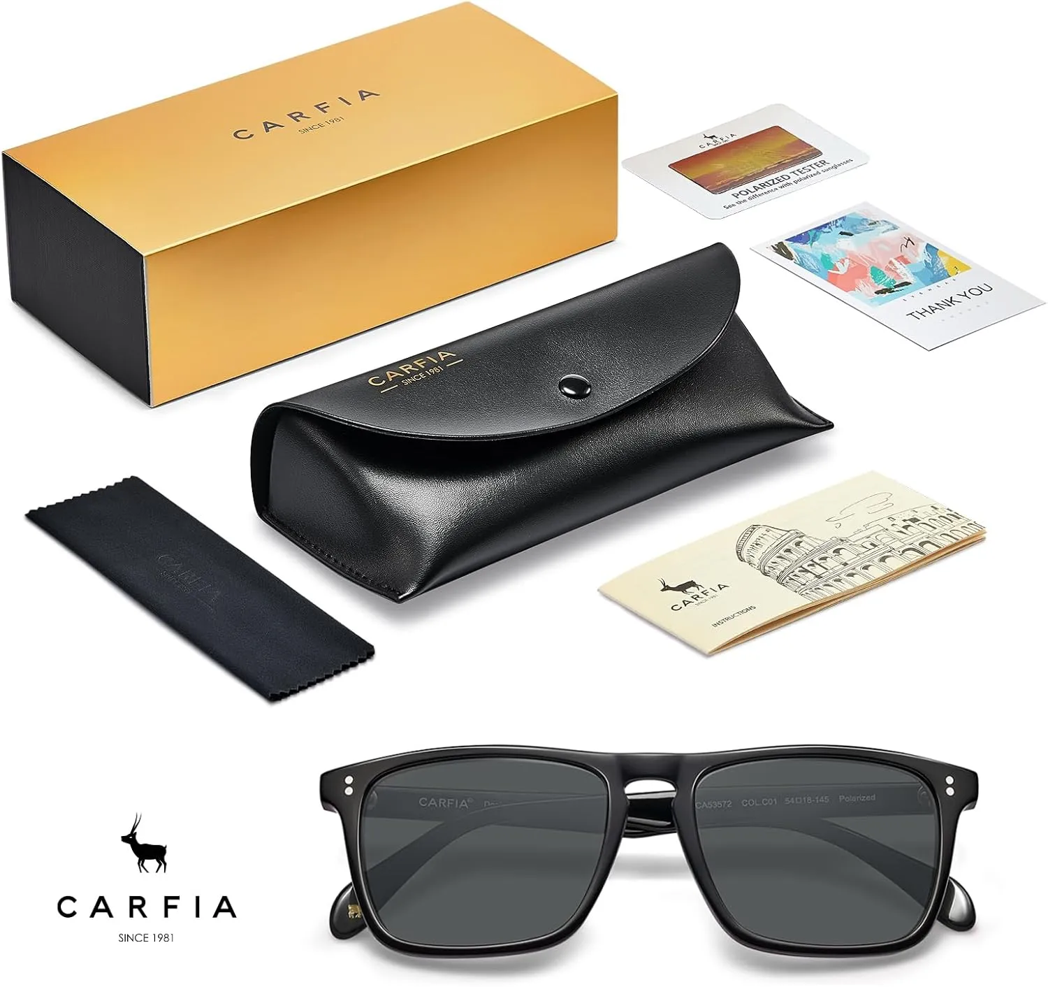 CARFIA Retro Polarized Sunglasses for Men UV Protection Hand-crafted Acetate Frame Fashion Cool Sun Glasses CA53572