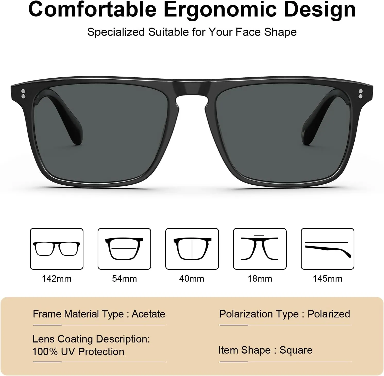 CARFIA Retro Polarized Sunglasses for Men UV Protection Hand-crafted Acetate Frame Fashion Cool Sun Glasses CA53572
