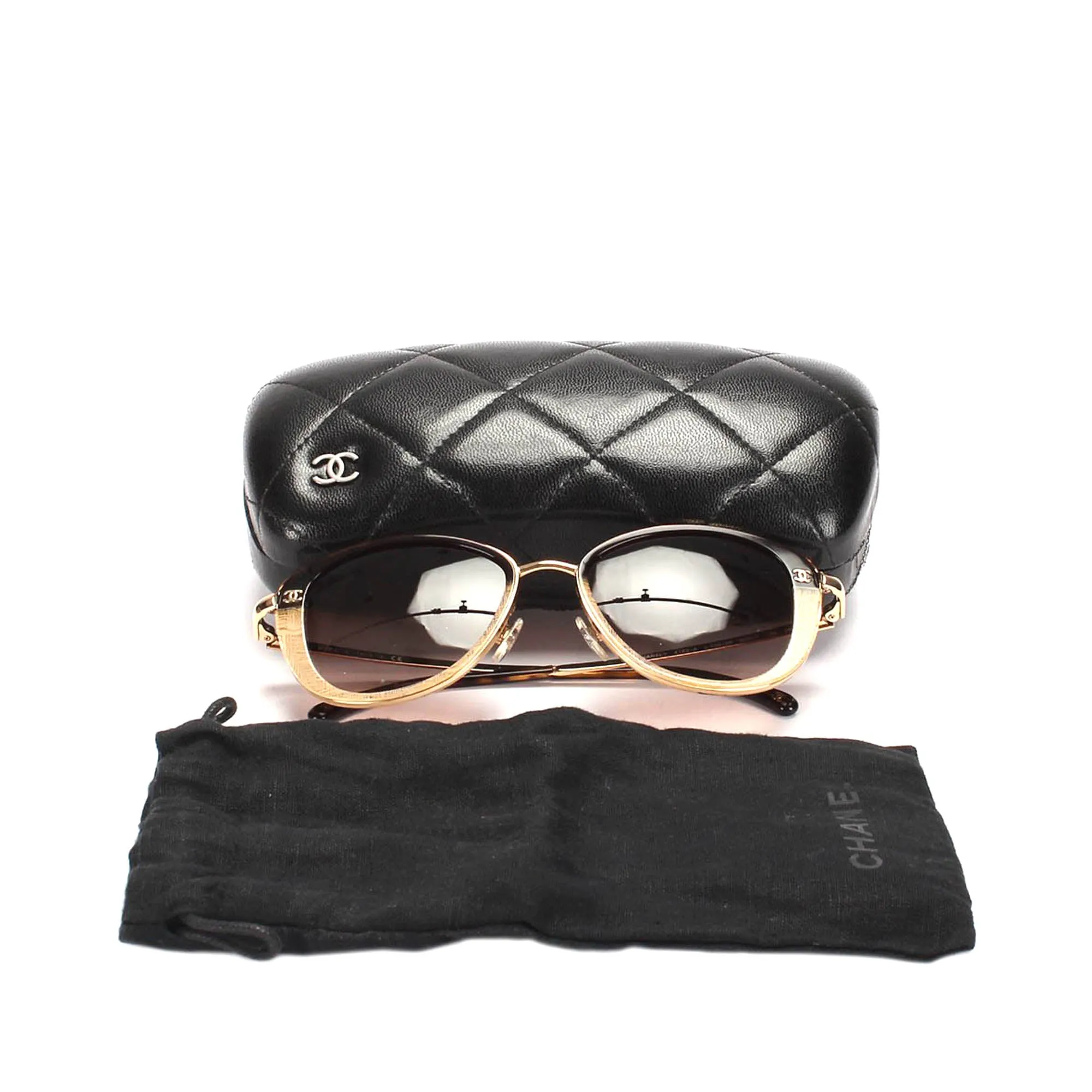 Chanel CC Round Tinted Sunglasses Brown