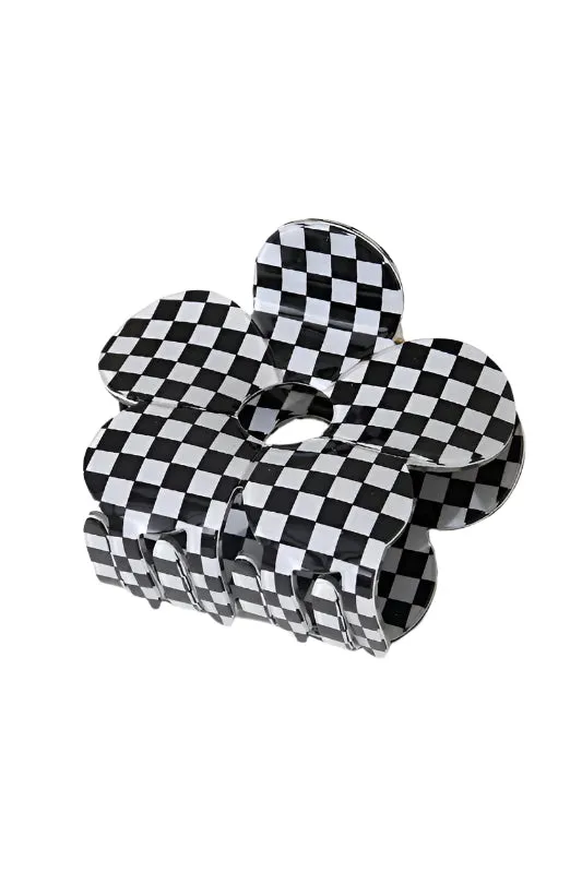 Checkerboard Flower Claw Clip