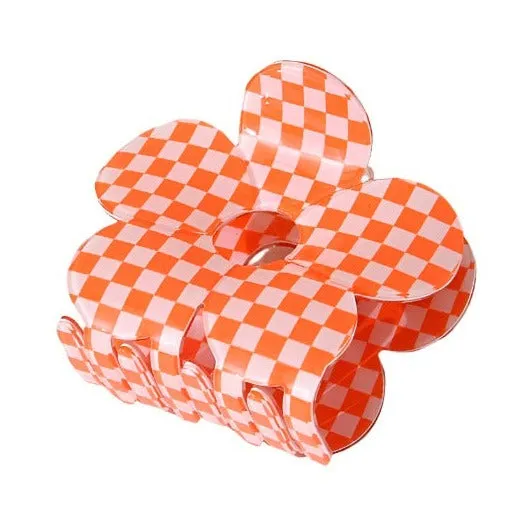 Checkerboard Flower Claw Clip