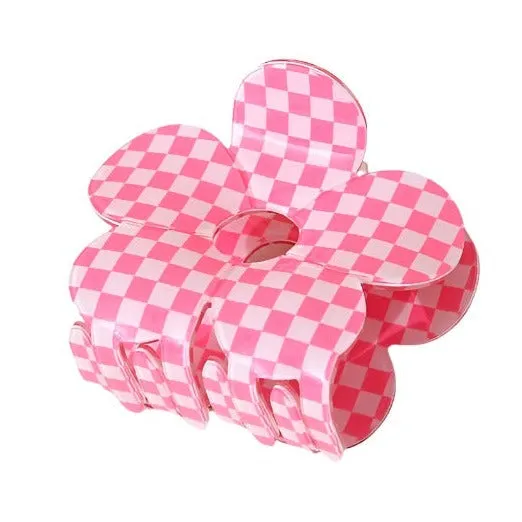 Checkerboard Flower Claw Clip