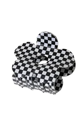 Checkerboard Flower Claw Clip