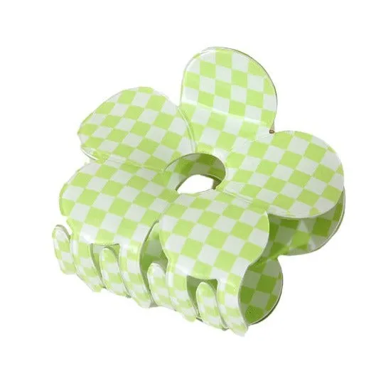 Checkerboard Flower Claw Clip