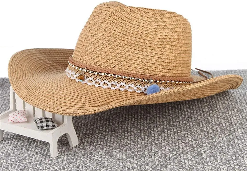 Classic Felt Cowboy Cowgirl Hats for Women Men Belt Buckle Retro Felt Panama Hat Western Style for Safari Fishing
