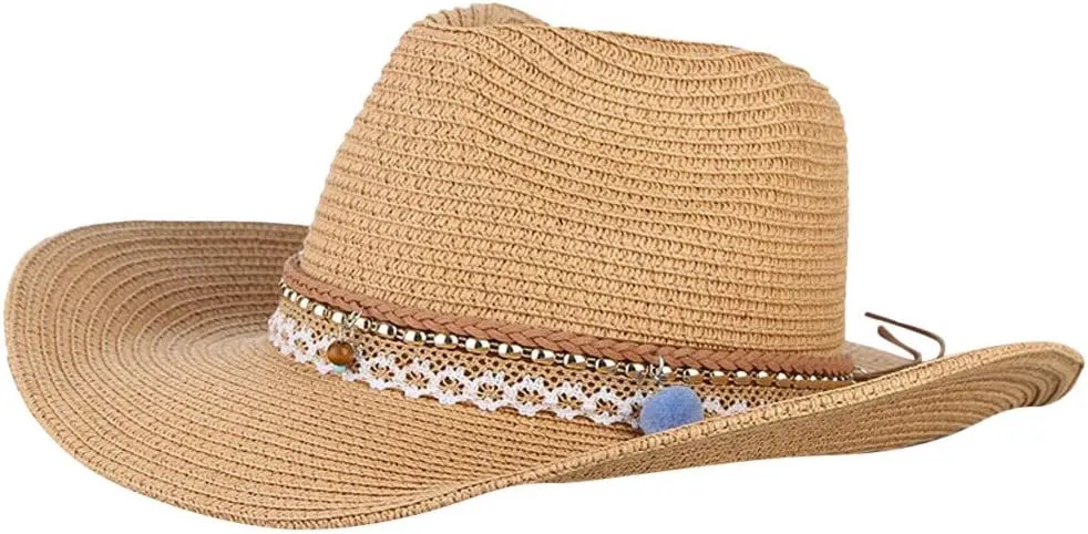 Classic Felt Cowboy Cowgirl Hats for Women Men Belt Buckle Retro Felt Panama Hat Western Style for Safari Fishing