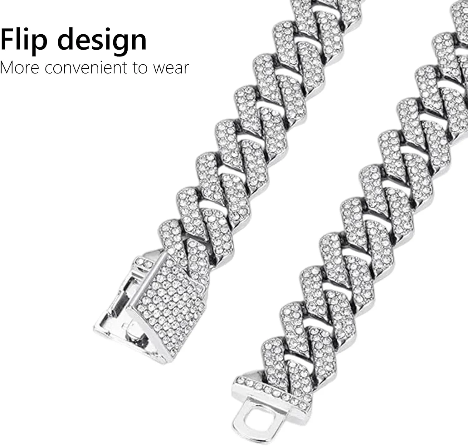 Cuban Link Chain for Men,Silver Necklace and Bracelet,Miami Cuban Chains,Bling Diamond Chain for Hip Hop Jewelry