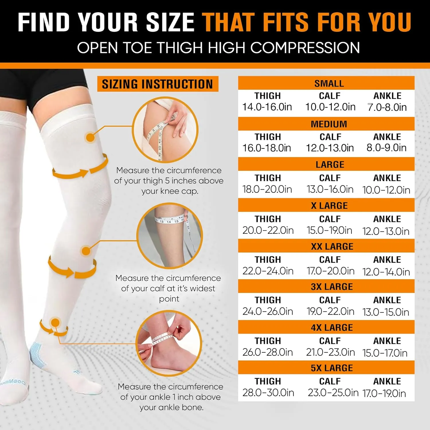 Doc Miller TED Hose Thigh High Anti Embolism Stockings for Women & Men, Hospital Style Surgical Stockings, Plus Size White Compression Socks 15-20mmHg, Support Hose with Inspection Hole (S-5XL)