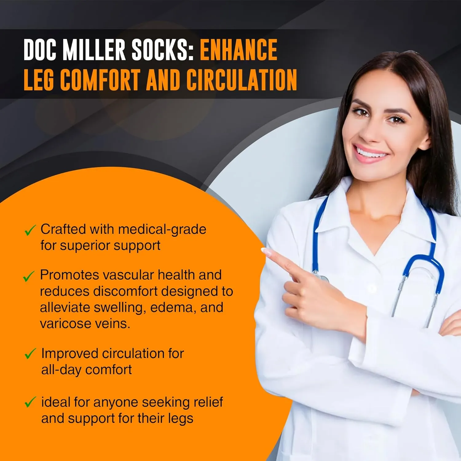 Doc Miller TED Hose Thigh High Anti Embolism Stockings for Women & Men, Hospital Style Surgical Stockings, Plus Size White Compression Socks 15-20mmHg, Support Hose with Inspection Hole (S-5XL)