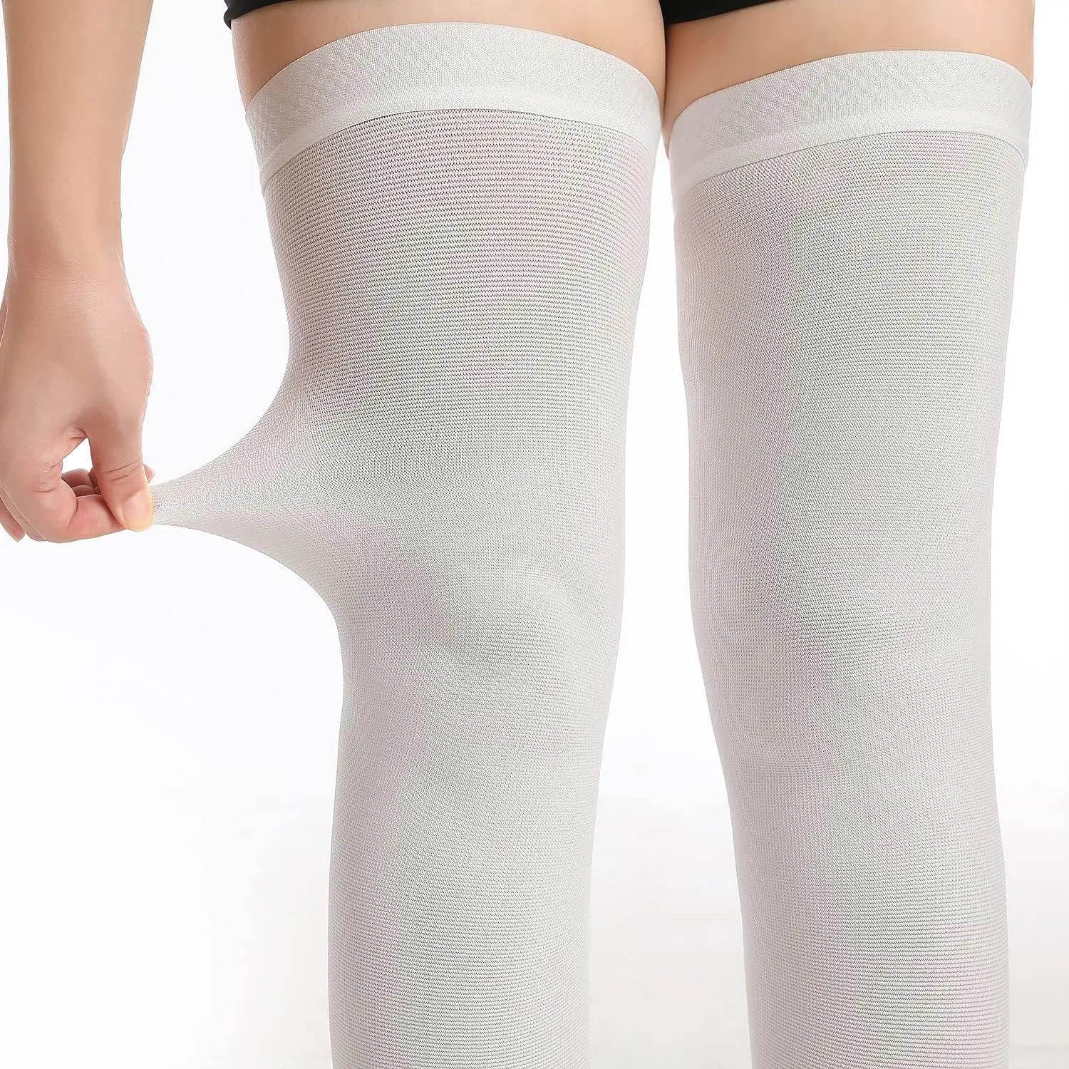Doc Miller TED Hose Thigh High Anti Embolism Stockings for Women & Men, Hospital Style Surgical Stockings, Plus Size White Compression Socks 15-20mmHg, Support Hose with Inspection Hole (S-5XL)