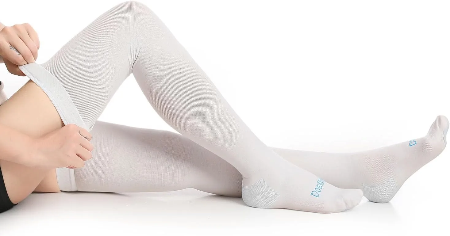 Doc Miller TED Hose Thigh High Anti Embolism Stockings for Women & Men, Hospital Style Surgical Stockings, Plus Size White Compression Socks 15-20mmHg, Support Hose with Inspection Hole (S-5XL)