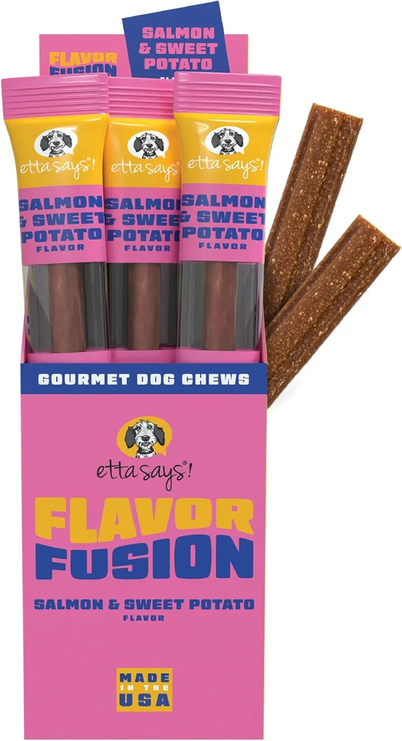 etta says! Flavor Fusion - All Natural Rawhide Free Chews for Dogs 2oz chew- Salmon and Sweet Potato - Made in The USA (12 Count Pack of 1)