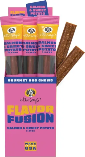 etta says! Flavor Fusion - All Natural Rawhide Free Chews for Dogs 2oz chew- Salmon and Sweet Potato - Made in The USA (12 Count Pack of 1)