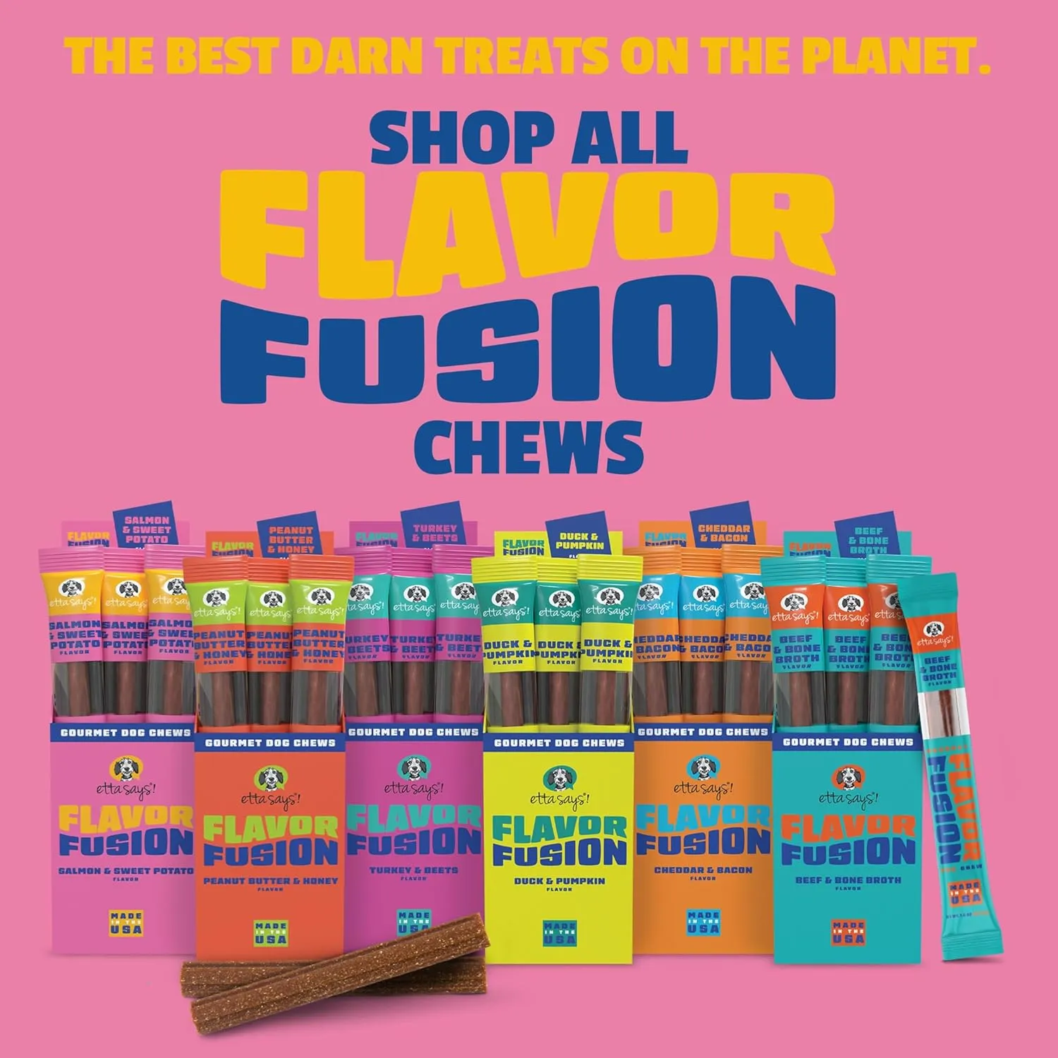 etta says! Flavor Fusion - All Natural Rawhide Free Chews for Dogs 2oz chew- Salmon and Sweet Potato - Made in The USA (12 Count Pack of 1)
