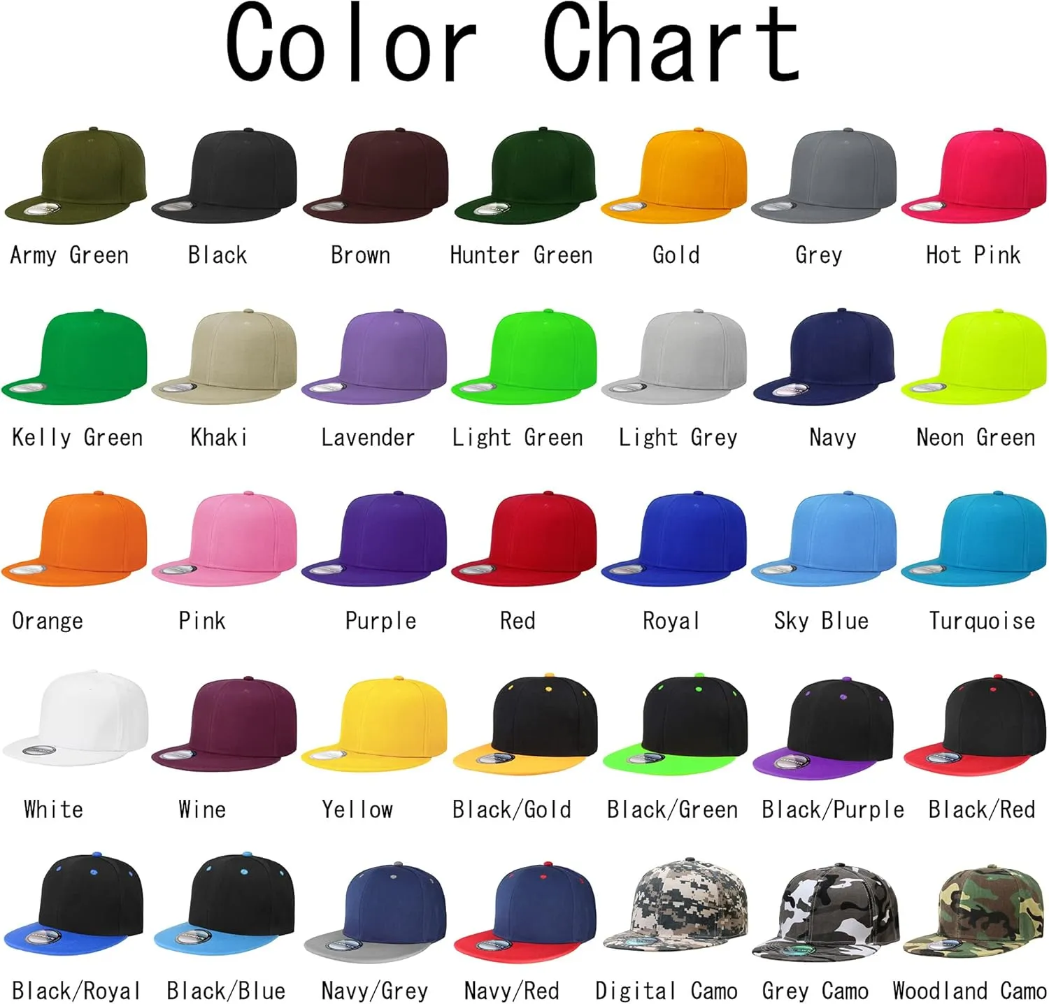 Falari 2-Pack Classic Snapback Hat Cap Flat Bill Blank Solid Color Adjustable Size Hip Hop Style