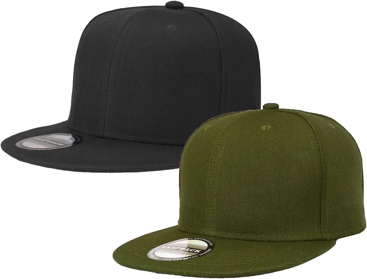 Falari 2-Pack Classic Snapback Hat Cap Flat Bill Blank Solid Color Adjustable Size Hip Hop Style