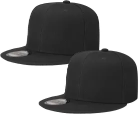 Falari 2-Pack Classic Snapback Hat Cap Flat Bill Blank Solid Color Adjustable Size Hip Hop Style