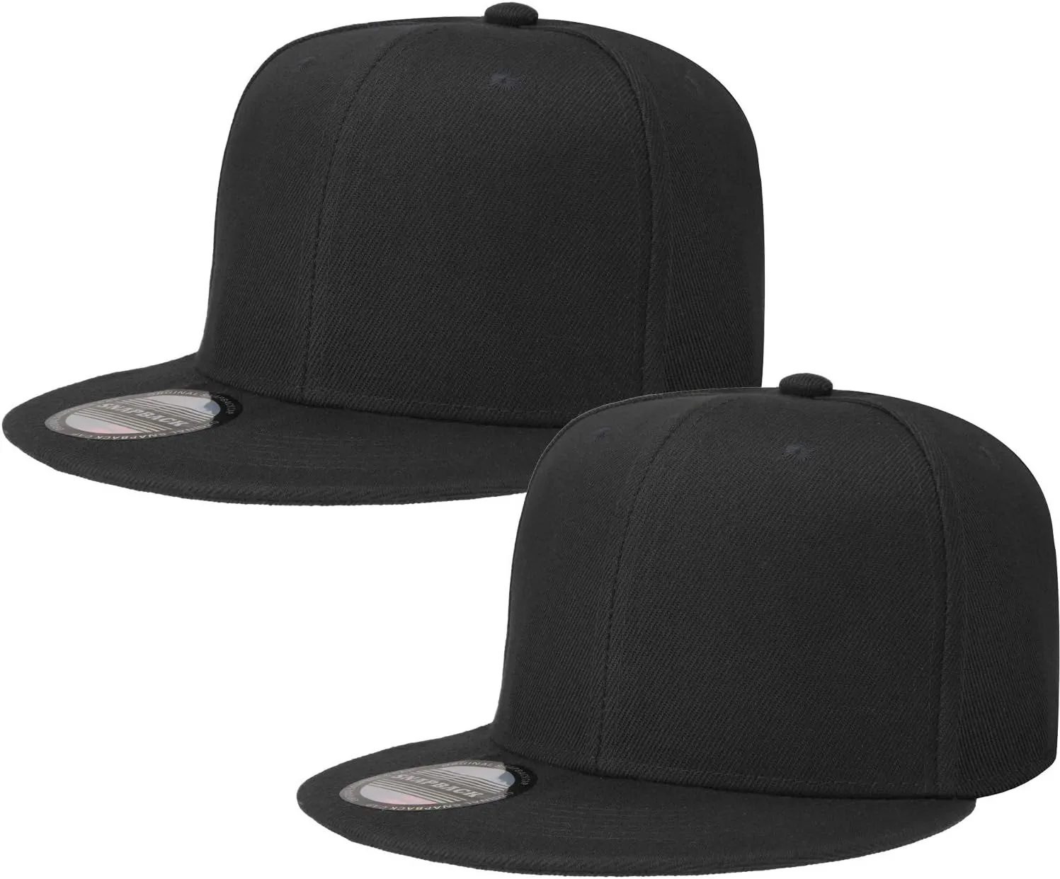 Falari 2-Pack Classic Snapback Hat Cap Flat Bill Blank Solid Color Adjustable Size Hip Hop Style