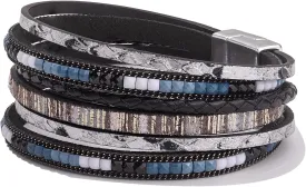 FANCY SHINY Boho Leather Wrap Bracelets Trendy Layered Bracelets with Magnetic Clasp Strackable Bohemian Jewelry Gifts for Women