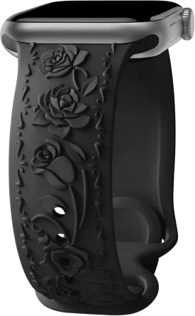 Floral Engraved Band Compatible with Apple Watch Band 40mm 41mm 38mm 42mm 44mm 45mm 46mm 49mm Women, Soft Silicone Cute Embossed Flower Strap for iWatch Band Series SE Ultra 10 9 8 7 6 5 4 3 2 1