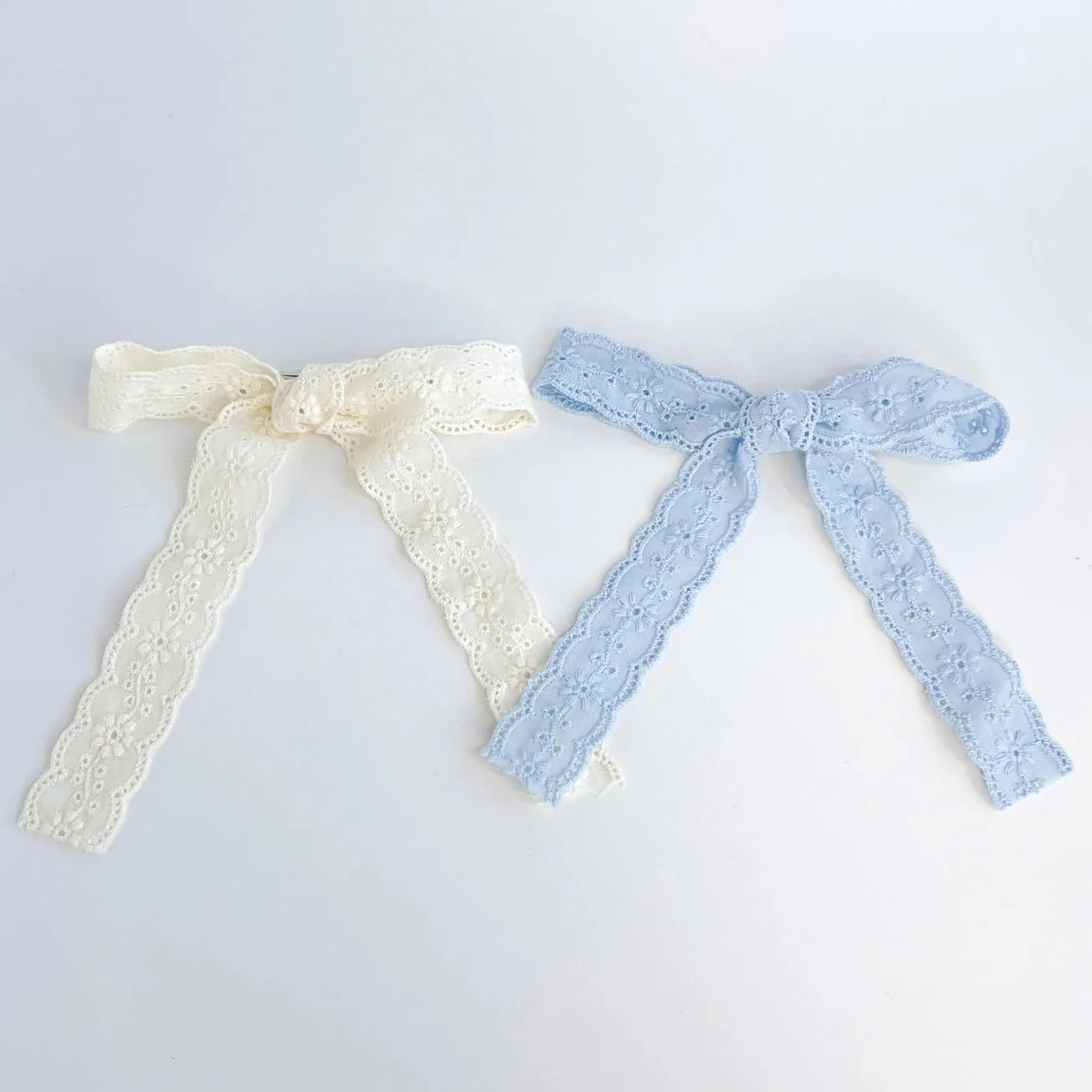 Floral Eyelet Ribbon Bow Clip