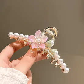 Floral Pearl Chignon Claw Clip Hair Clip