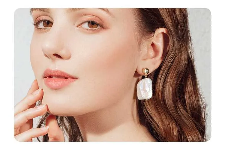 Freshwater Baroque Pearl Earrings 14k Gold Plating