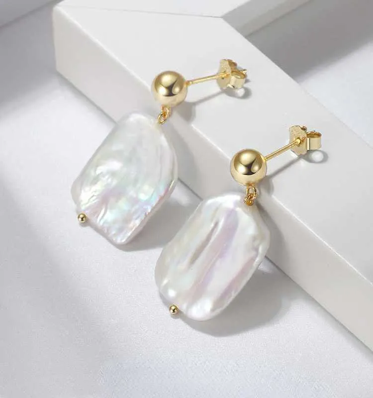 Freshwater Baroque Pearl Earrings 14k Gold Plating