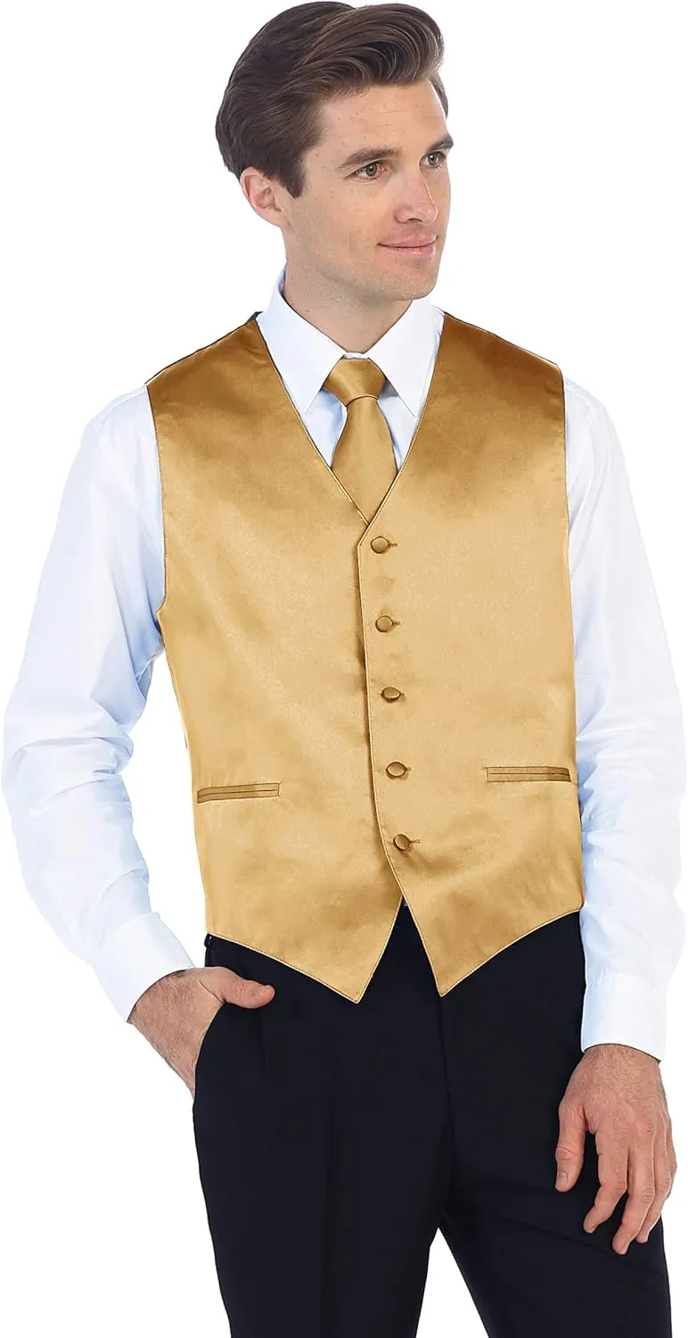Gioberti Men's Formal 4pc Satin Vest Necktie Bowtie and Pocket Square