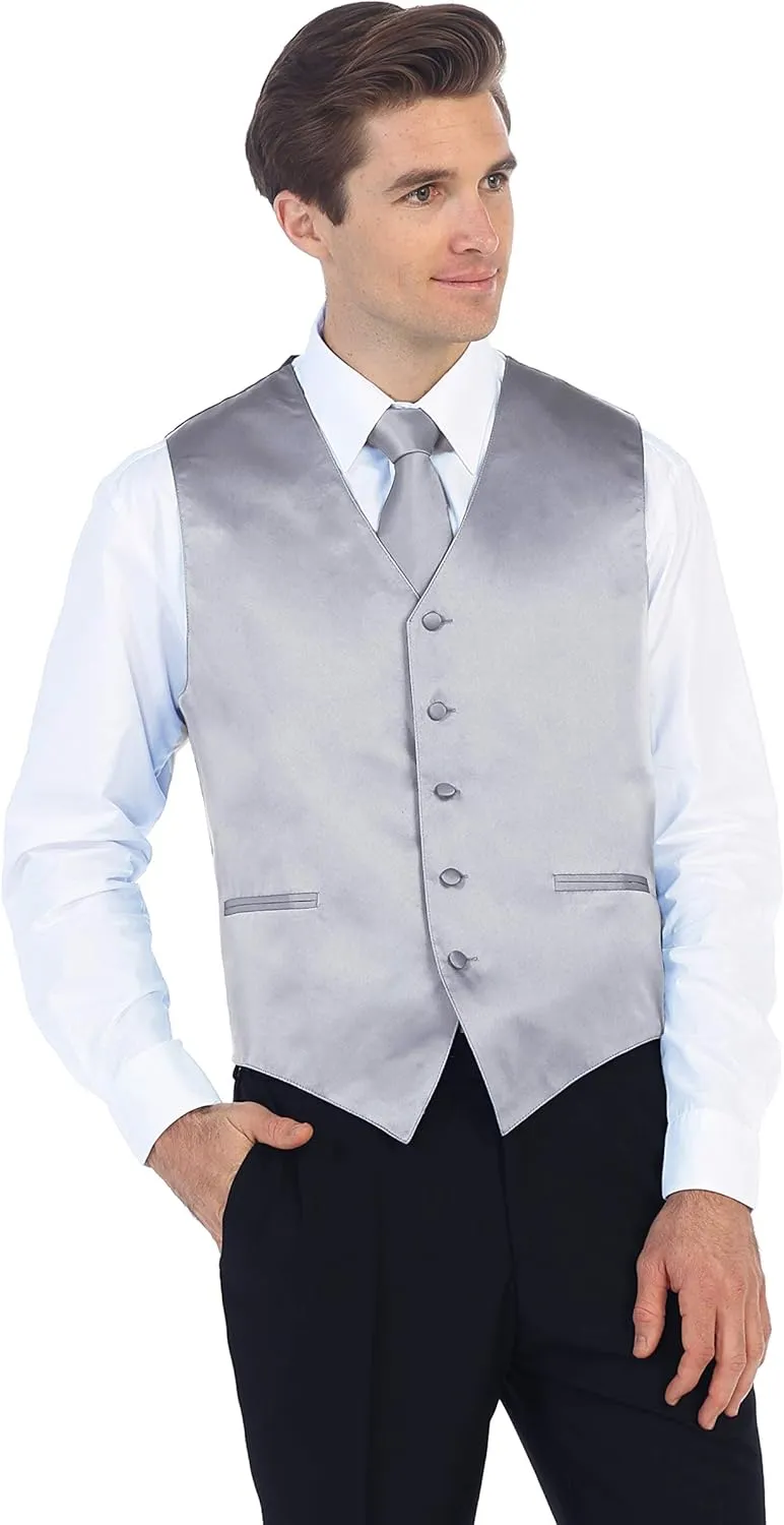 Gioberti Men's Formal 4pc Satin Vest Necktie Bowtie and Pocket Square
