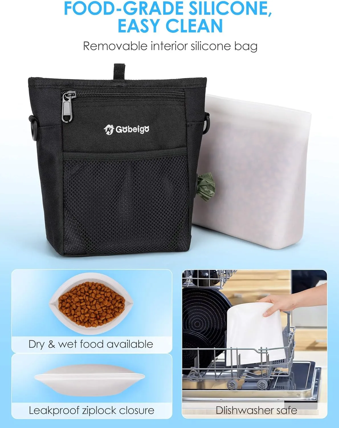 Gobeigo Dog Treat Pouch with Silicone Liner, 4 Cup3 Ways to Wear  Treat Bag with Training Clicker, Front Pocket fits All Phones, Upgrade Stronger Magnetic Closure Walking Fanny Pack (Black)