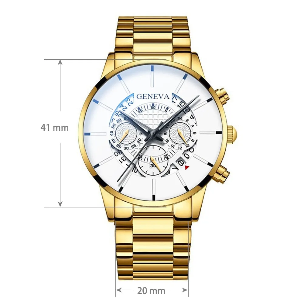 Gold Men Minimalist Quartz Dial Wristwatch Folding Buckle Leather Wallet