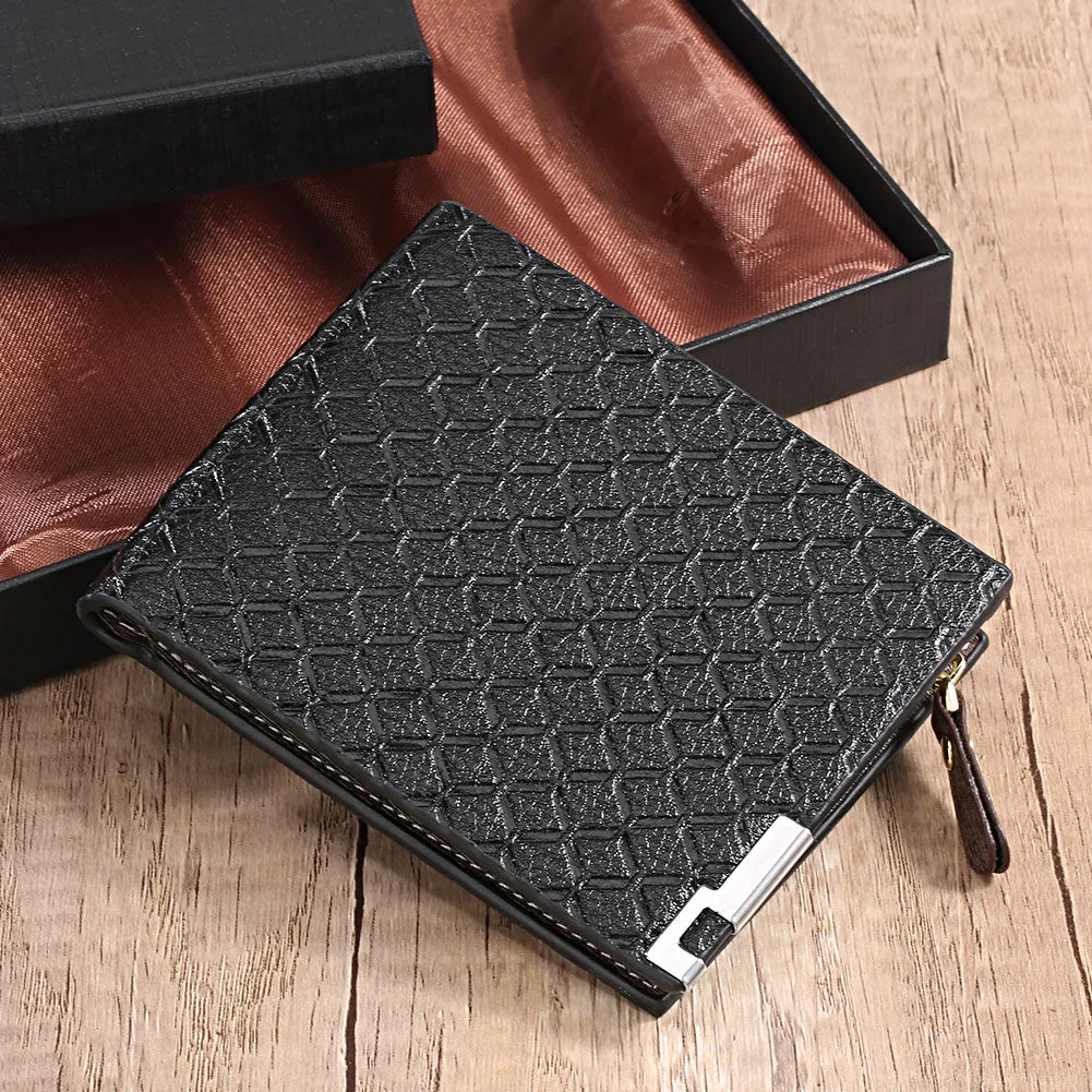 Gold Men Minimalist Quartz Dial Wristwatch Folding Buckle Leather Wallet