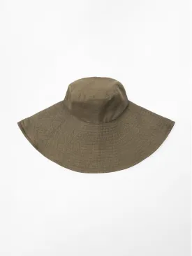 Khaki bucket hat with wide brim
