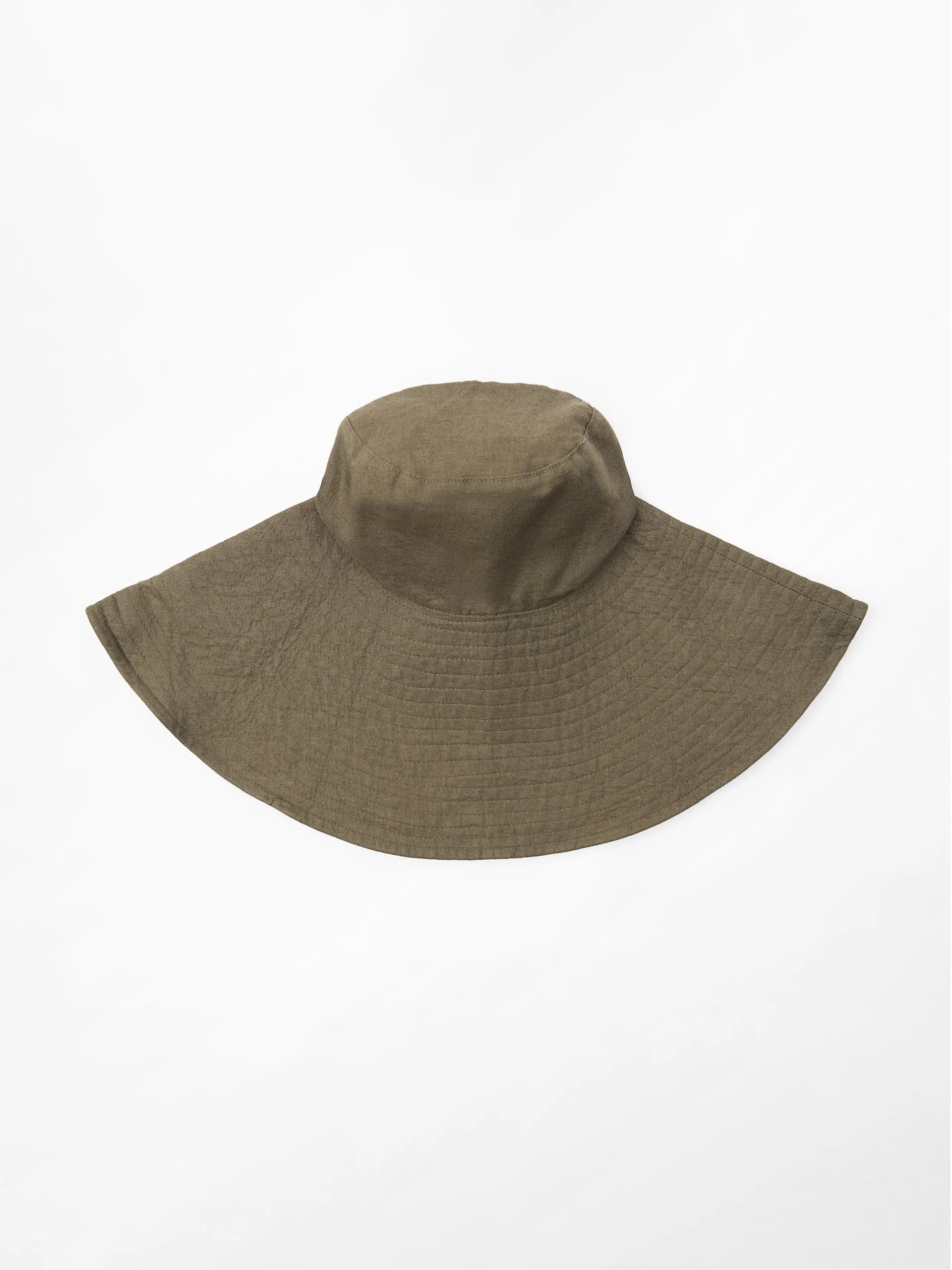 Khaki bucket hat with wide brim