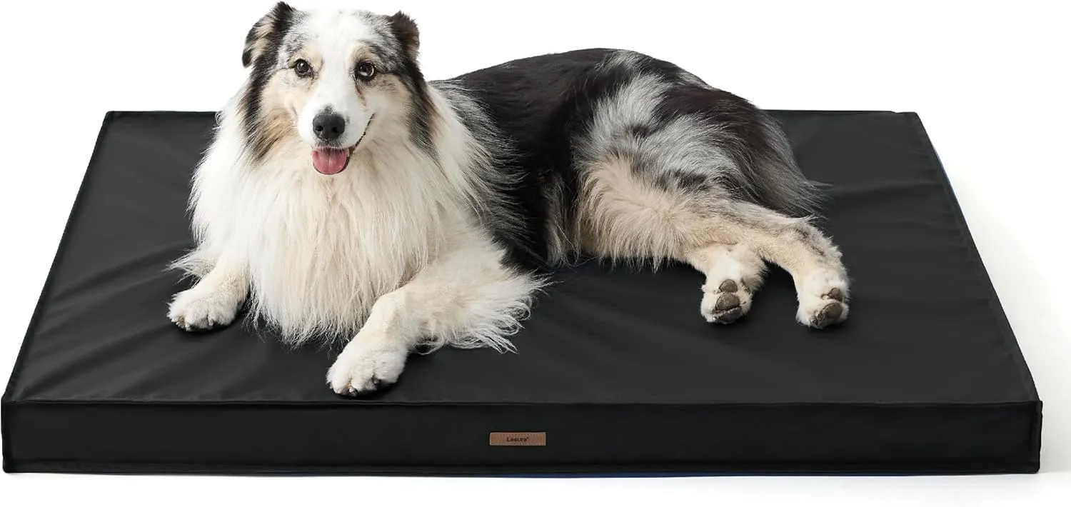 Lesure Outdoor Waterproof Dog Bed for Large Dogs, Orthopedic Egg Crate Foam Pet Bed with Oxford Fabric Surface and Removable and Durable Cover, Machine Washable, 36''x27'', Black