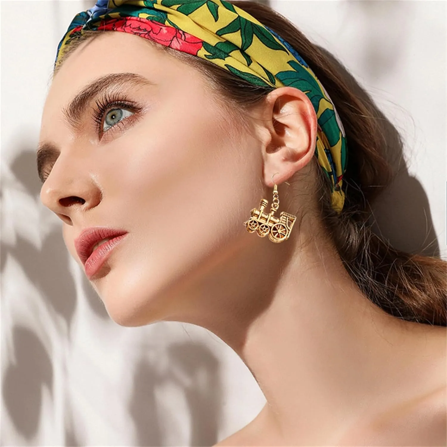 MALOYANVE Train Earrings Unique Funny Antiqued Gold Silver Punk Vintage 3D Steam Train Dangle Drop Traffic Earrings Train Lover Jewelry Gifts for Women
