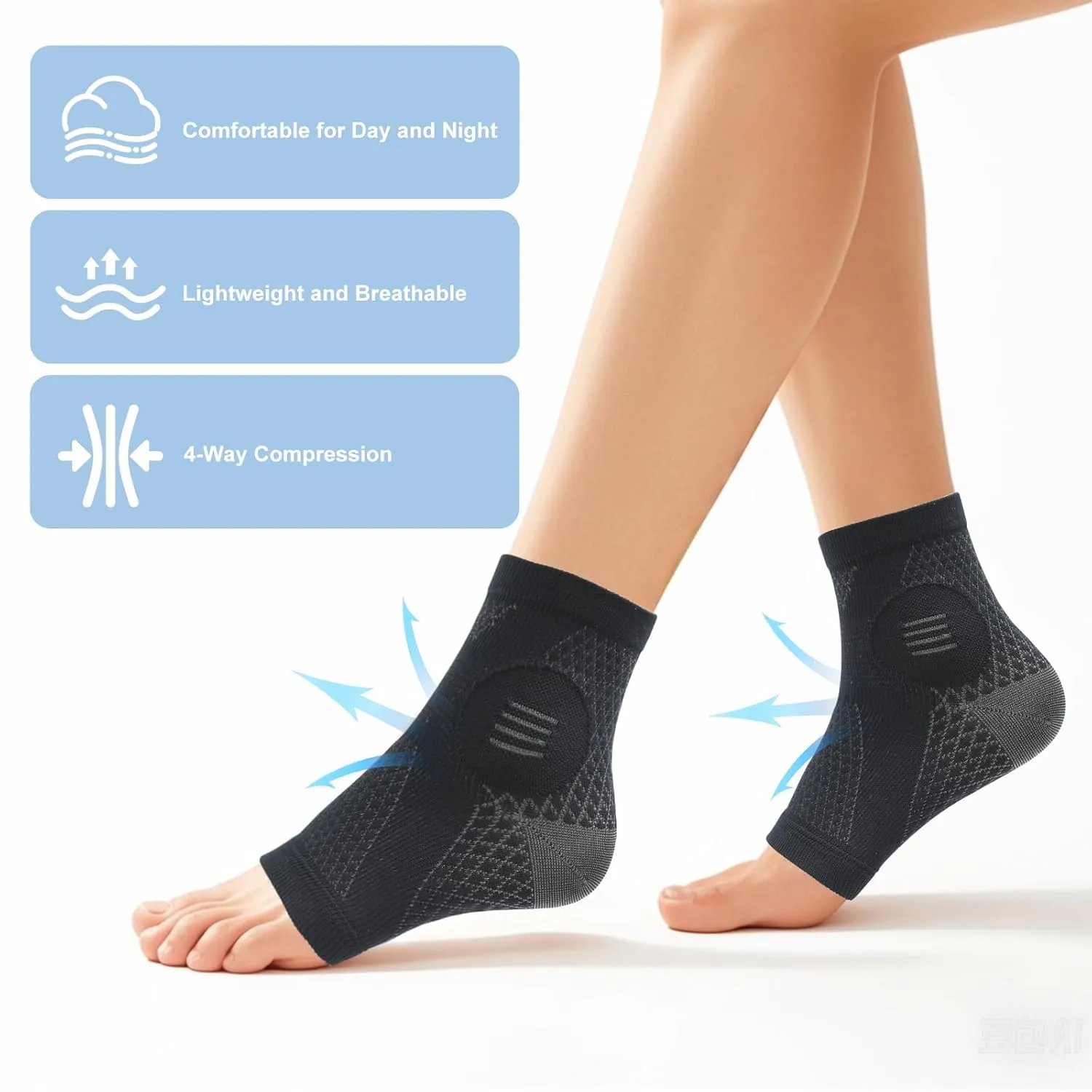 NuCamper Ankle Compression Socks for Plantar Fasciitis (1 Pair), Ankle Support Brace for Men & Wome,Toeless Foot Compression Sleeves with Arch Support for Heel Spurs,Foot Swelling,Achilles Tendonitis