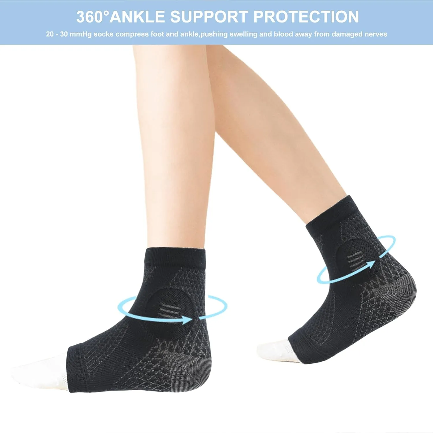NuCamper Ankle Compression Socks for Plantar Fasciitis (1 Pair), Ankle Support Brace for Men & Wome,Toeless Foot Compression Sleeves with Arch Support for Heel Spurs,Foot Swelling,Achilles Tendonitis