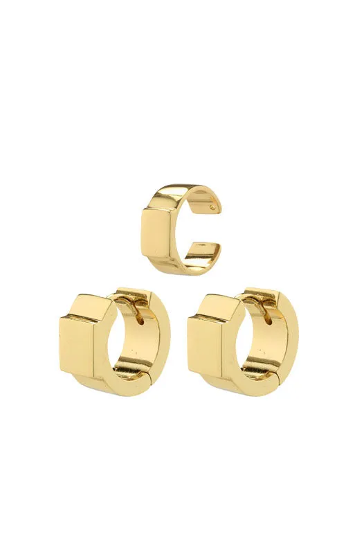 Pilgrim Friends chunky hoop earrings and cuff, gold